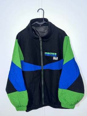 H&H Colorblock Embroidered Jacket Forever Don't Give Up